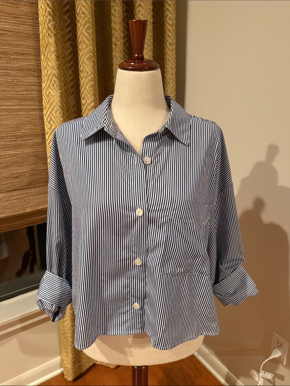 Madewell Navy and White Striped Button-Down Shirt